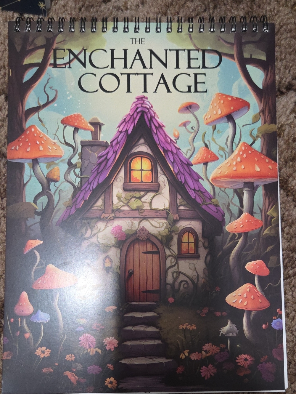 The Enchanted Cottage Spiral Art Print - Purple Roof Fantasy Home Accents